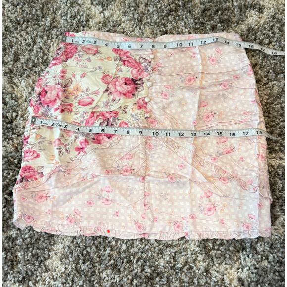 For Love & Lemons NWT Taylor Pink Floral Ruffle Crop Top Ruched Skirt Set Large - Picture 10 of 15